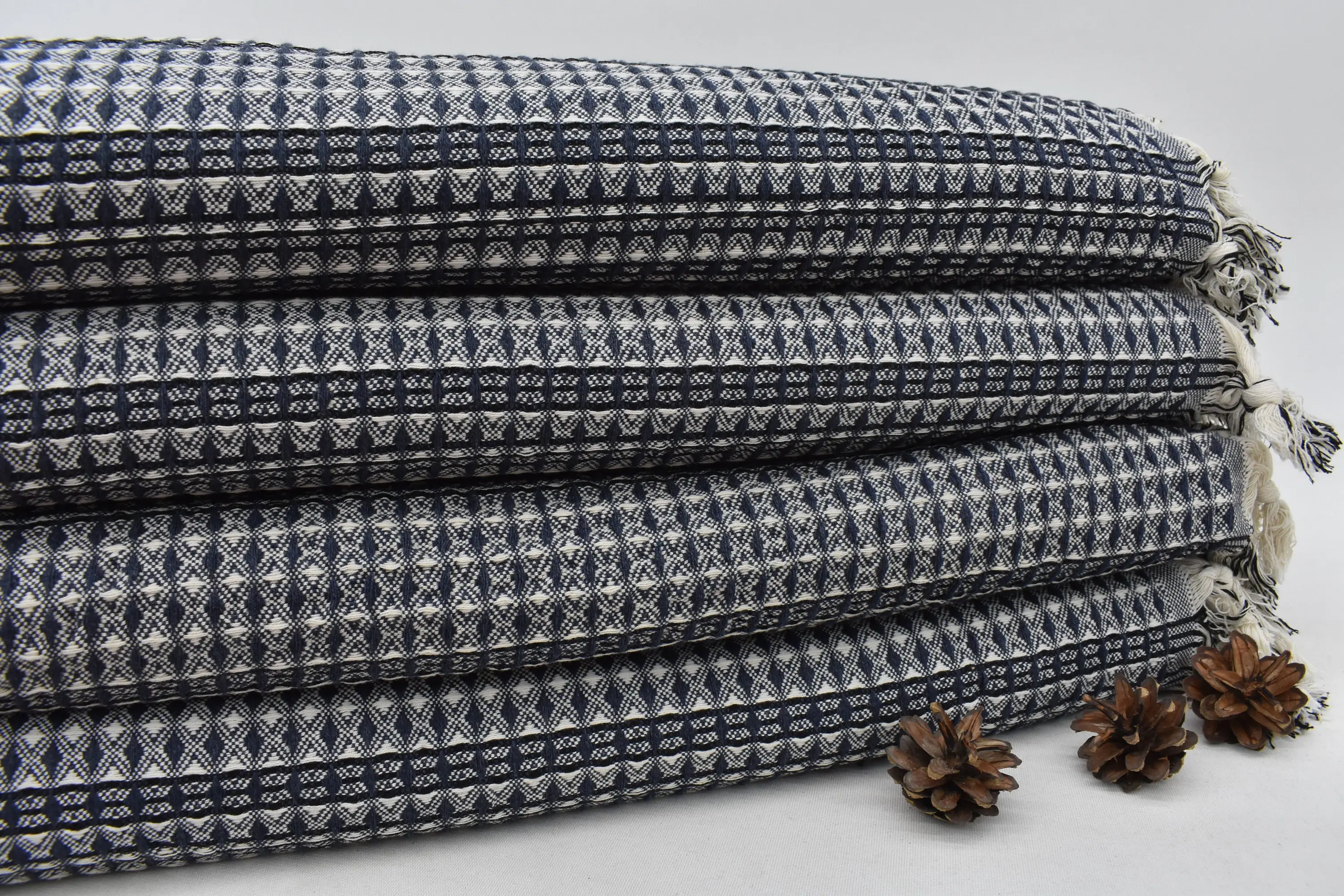 Navy Striped Throw Blanket for Bed, 95x71 Inches, Organic Cotton - 1