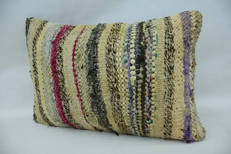 Comfy Throw Cushion Cover, Pillow for Sofa, Sofa Pillow Case, Kilim Pillow, Cushion, Handmade Kilim Cushion, 16x24 Beige Cushion - 3