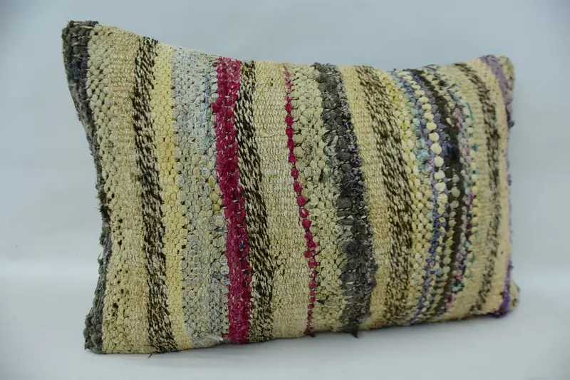 Comfy Throw Cushion Cover, Pillow for Sofa, Sofa Pillow Case, Kilim Pillow, Cushion, Handmade Kilim Cushion, 16x24 Beige Cushion - 2