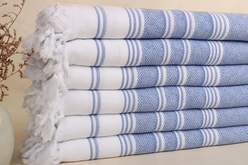 Diamond Towel Personalisiertes Strandtuch aus türkischer Baumwolle, weiß-blau, 40 x 71 Zoll