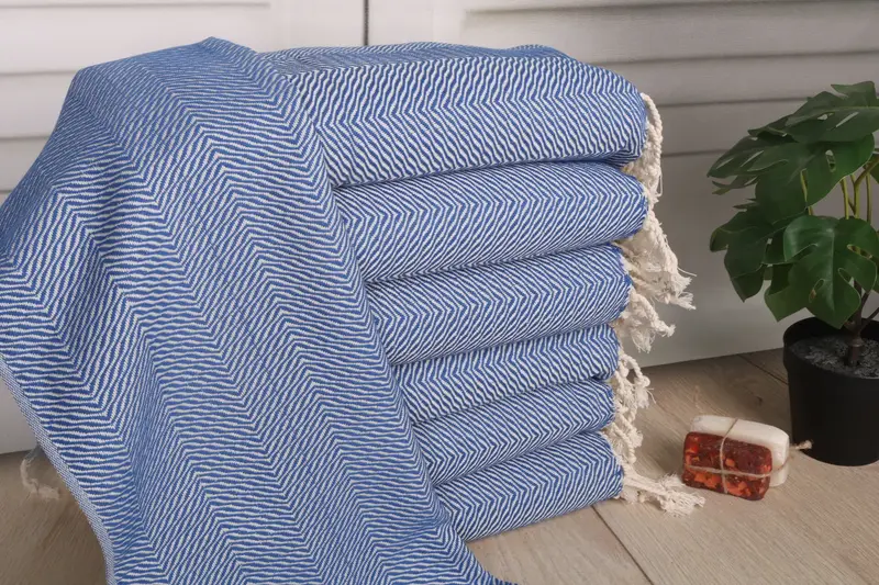 Sax Blue Cotton Chevron Dish Towel, Personalized Gift, 40x20 Inches