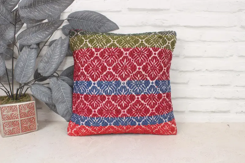 Authentic Pillow Cover, Natural Pillow Sham, Home Decor Pillow, Gift Pillow, Pillow, Pet Pillow Sham, Throw Kilim Pillow, 14x14 Red Pillow Case - 1