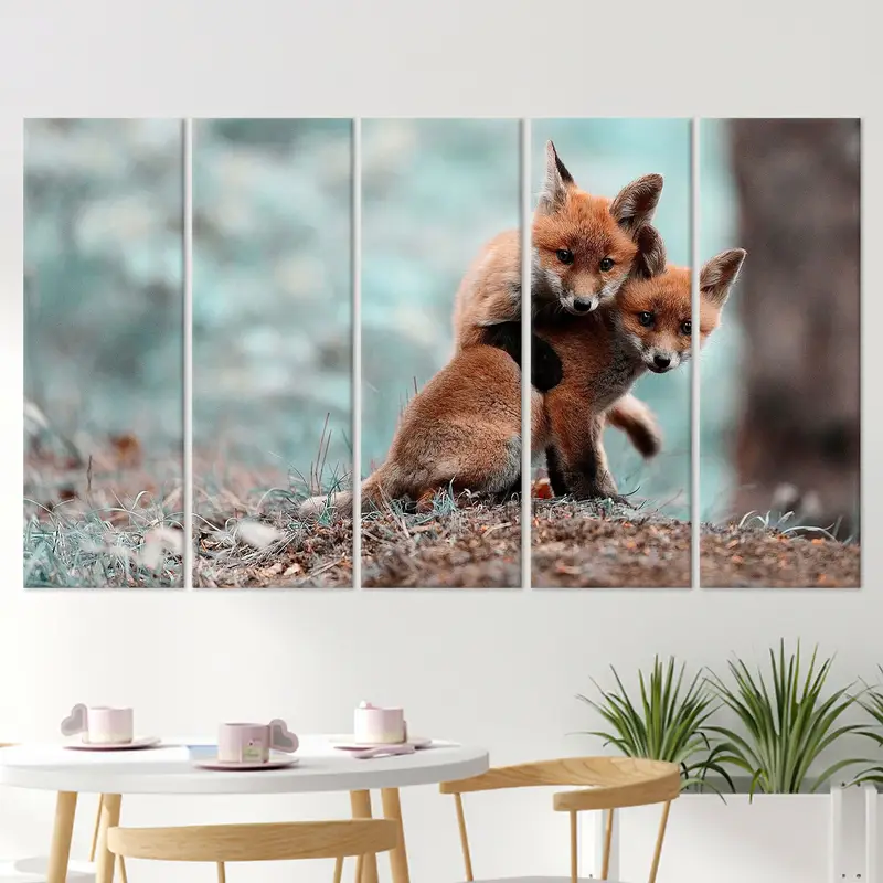 Fox Lover Gift, Cute Fox Wall Decor, Forest Landscape Wall Art, Wild Animal Canvas, Farmhouse Canvas, Kids Room Wall Art, Canvas Wall Decor, - 2