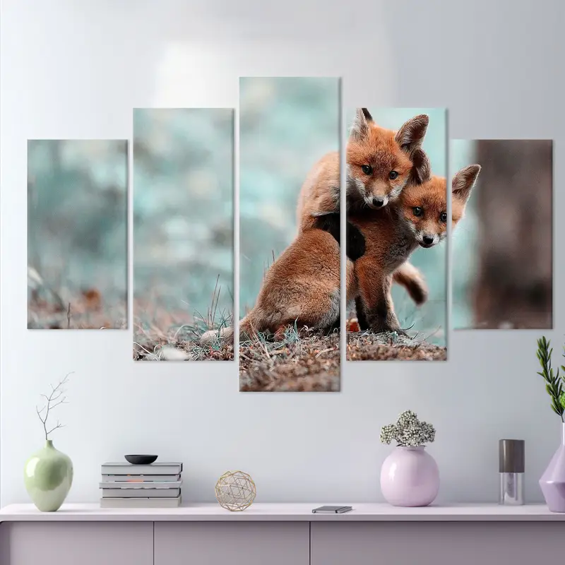 Fox Lover Gift, Cute Fox Wall Decor, Forest Landscape Wall Art, Wild Animal Canvas, Farmhouse Canvas, Kids Room Wall Art, Canvas Wall Decor, - 4