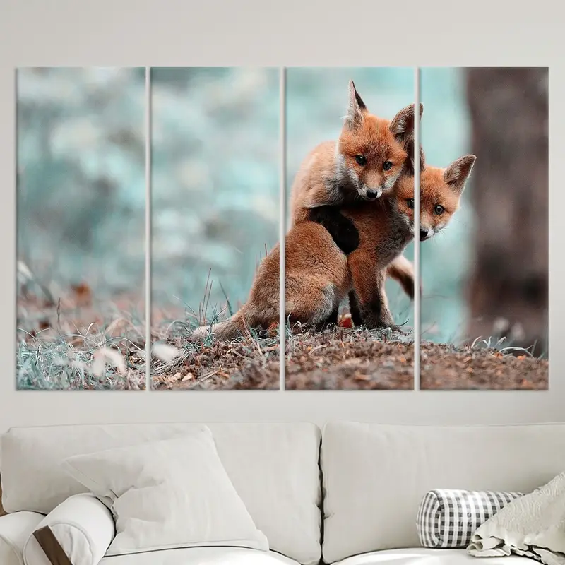 Fox Lover Gift, Cute Fox Wall Decor, Forest Landscape Wall Art, Wild Animal Canvas, Farmhouse Canvas, Kids Room Wall Art, Canvas Wall Decor, - 5