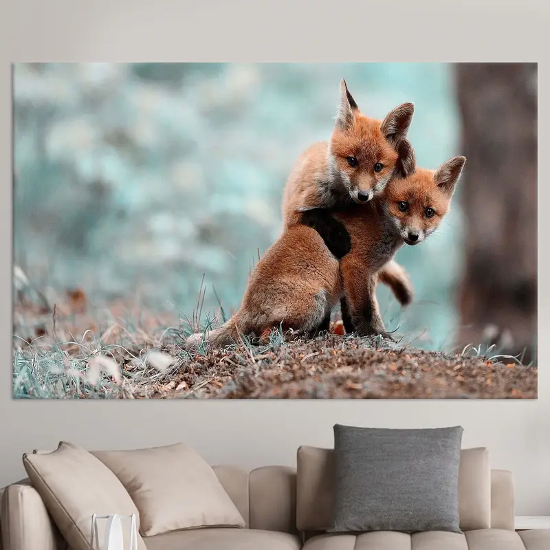 Fox Lover Gift, Cute Fox Wall Decor, Forest Landscape Wall Art, Wild Animal Canvas, Farmhouse Canvas, Kids Room Wall Art, Canvas Wall Decor, - 1