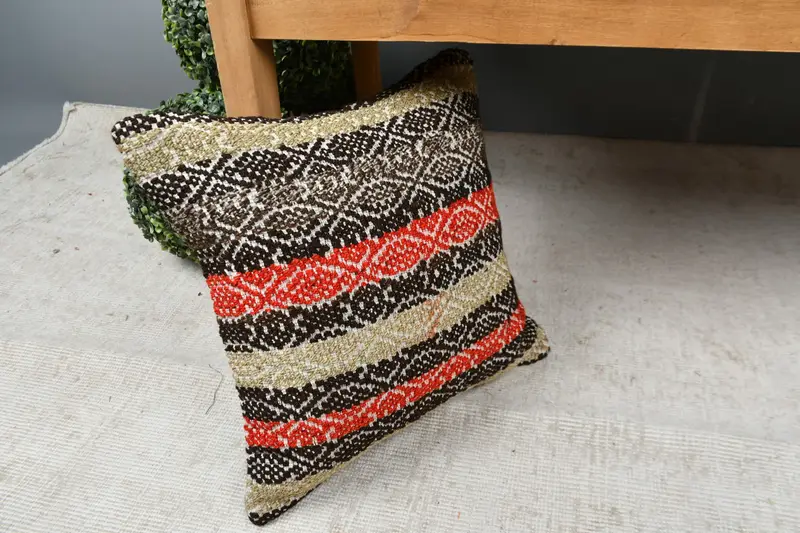 Oriental Pillow, Cushion Cover, Gift Pillow, Interior Designer Pillow, 16x16 Brown Cushion, Decorative Throw Cushion, Antique Pillows - 7