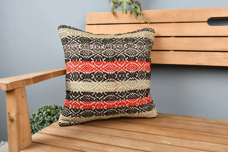 Oriental Pillow, Cushion Cover, Gift Pillow, Interior Designer Pillow, 16x16 Brown Cushion, Decorative Throw Cushion, Antique Pillows - 1