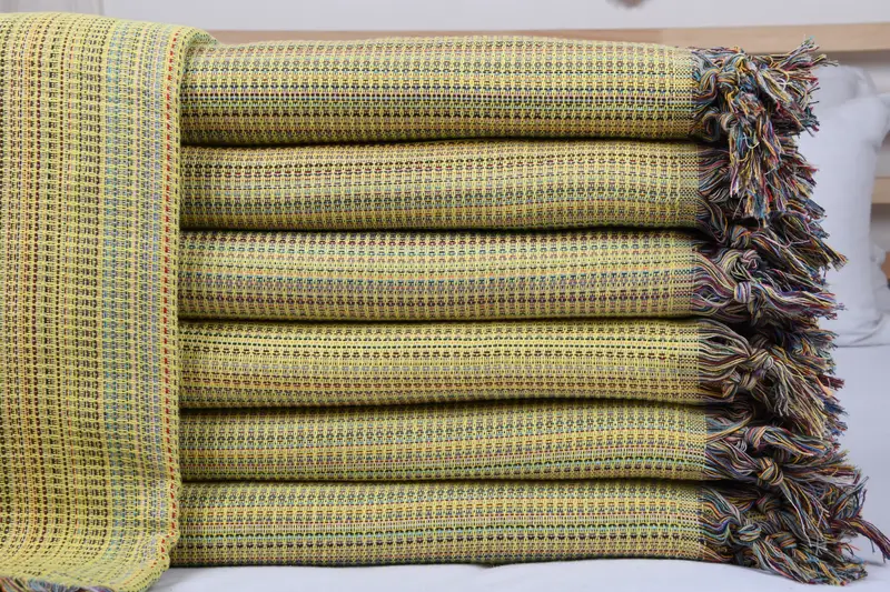 Woven Throw Blanket, Wedding Hand Made Gift, Boho Throw Blankets, Monogram Blanket, Gift For Mom, 100x80 Cotton Waffle Towel, Decorative Bedspread - 1