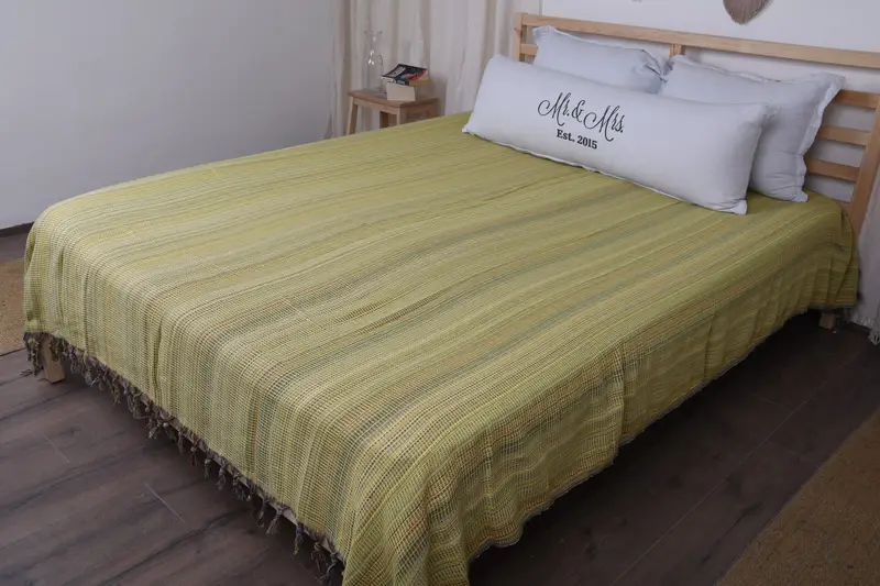 Woven Throw Blanket, Wedding Hand Made Gift, Boho Throw Blankets, Monogram Blanket, Gift For Mom, 100x80 Cotton Waffle Towel, Decorative Bedspread - 7