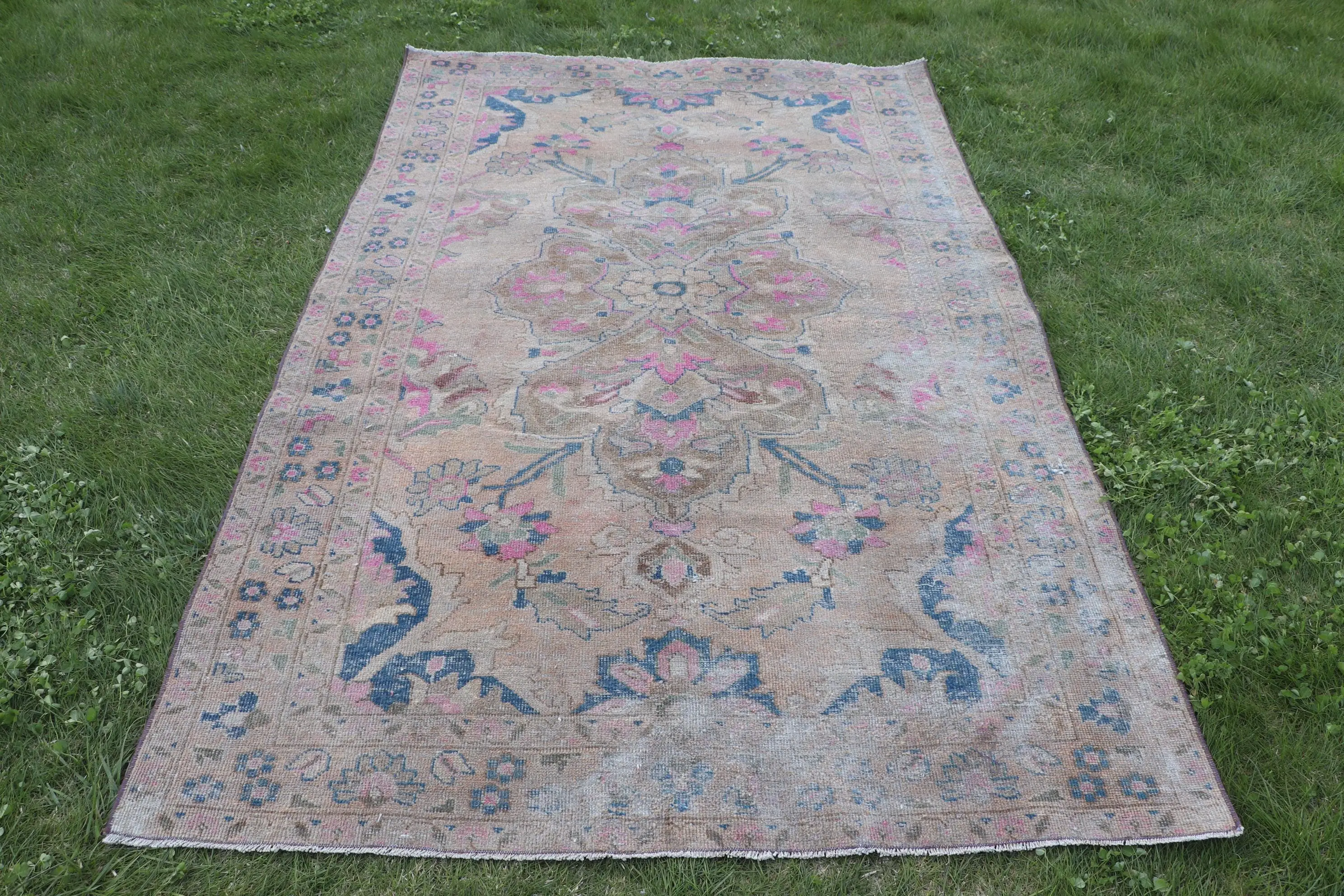 Vintage Area Rug 4.8x7.7 ft (145x234 cm), Blue Camouflage Turkish Rug - 1