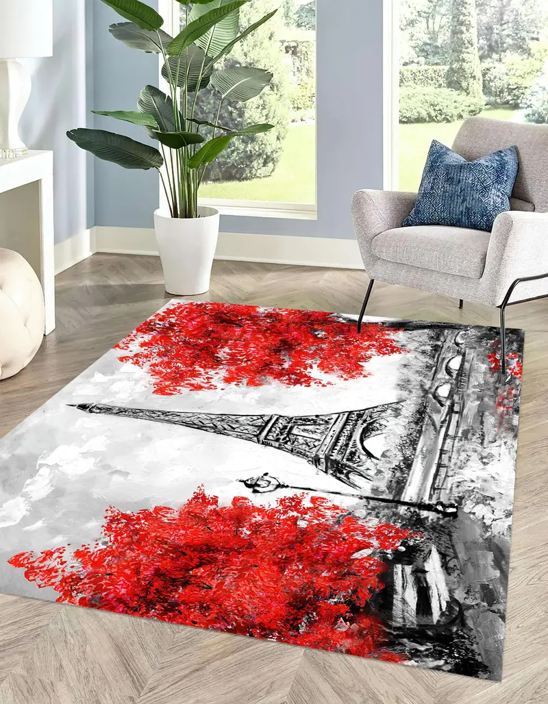 Eleganter Teppich mit Paris-Eiffelturm-Aufdruck – modernes Stadtbild-Dekor