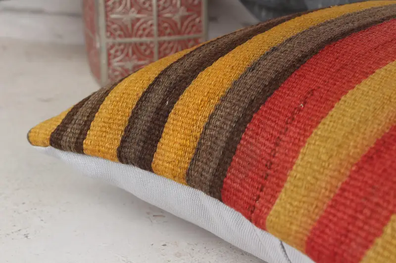Pillow Sham, Tapestry Cushion Case, Kilim Pillow, 14x14 Yellow Cushion Cover, Vintage Pillow, Handwoven Cushion Cover, Home Decor Pillow - 7