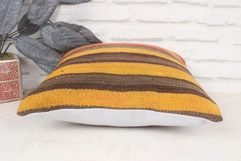Pillow Sham, Tapestry Cushion Case, Kilim Pillow, 14x14 Yellow Cushion Cover, Vintage Pillow, Handwoven Cushion Cover, Home Decor Pillow - 5