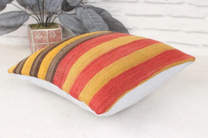 Pillow Sham, Tapestry Cushion Case, Kilim Pillow, 14x14 Yellow Cushion Cover, Vintage Pillow, Handwoven Cushion Cover, Home Decor Pillow - 6
