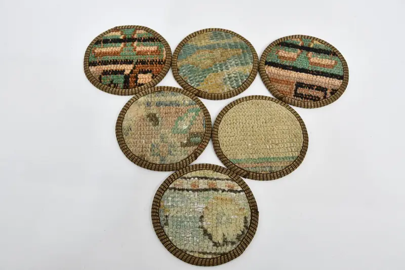Elegant Beige and Bronze Kilim Coasters, Premium Circle Coasters