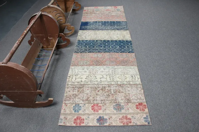 2.6x8.6 ft Türk Yolluk Halısı, Vintage Mavi Güneybatı Halısı - 1