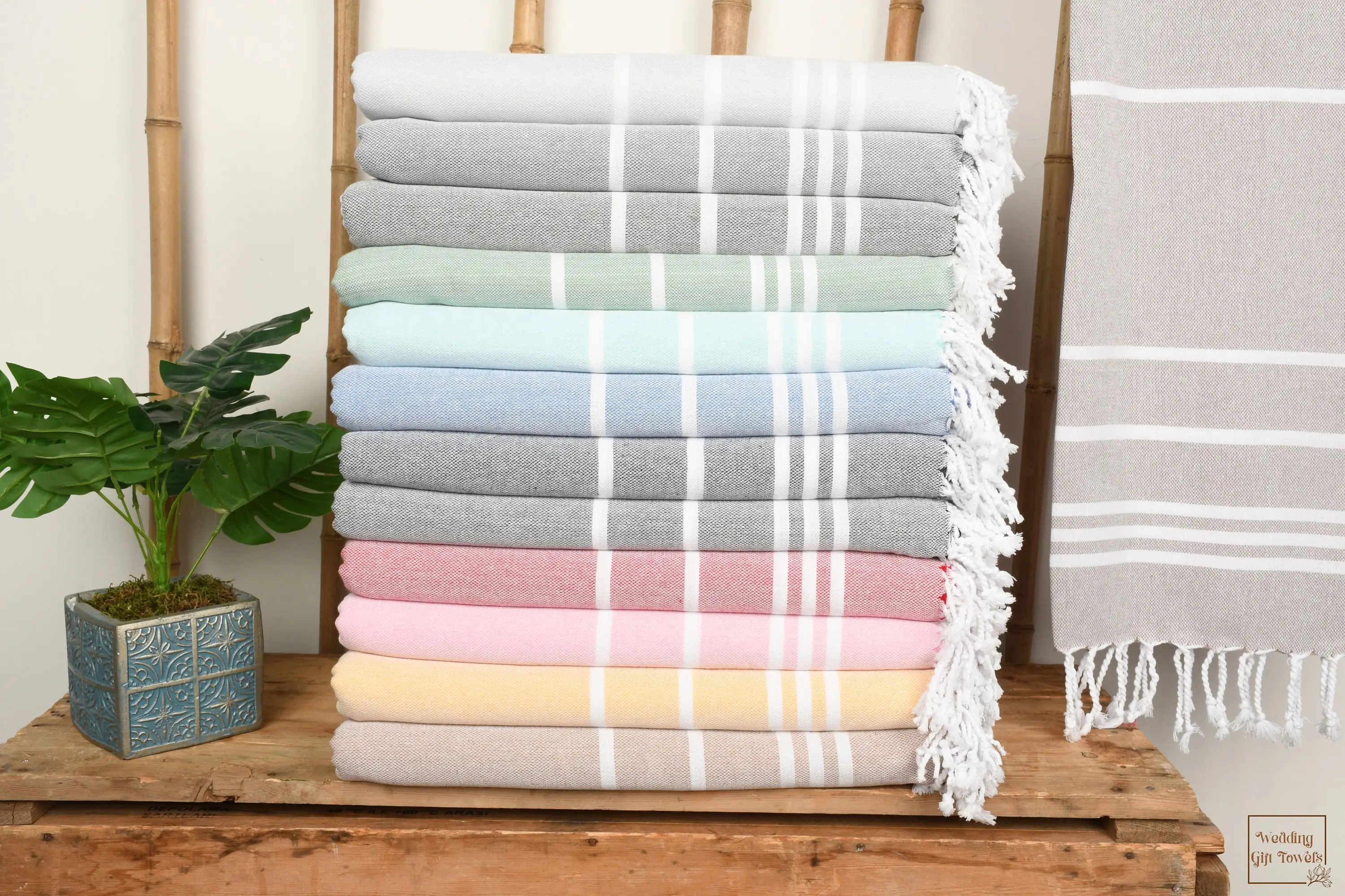 Striped Cotton Towel Wedding Gift Beige 70x40 Inches or 100x180 Cm - 1