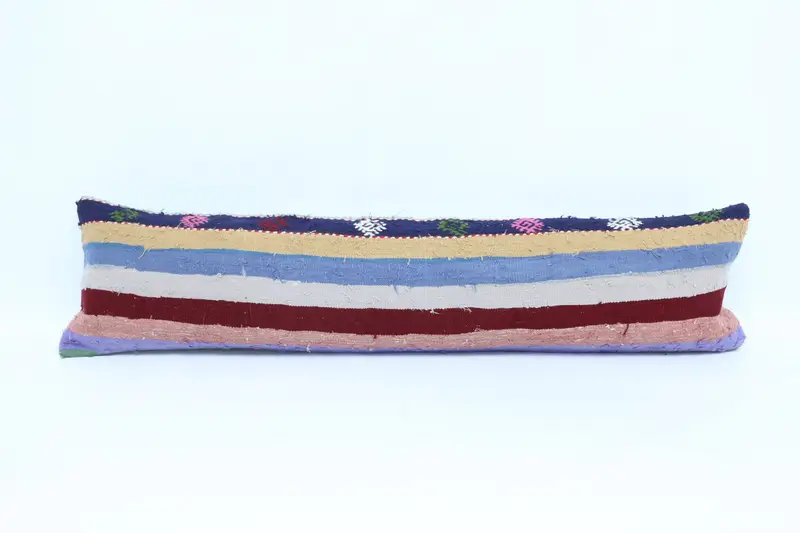 Ethnic Throw Pillow Cover, 12x48 Blue Pillow Cover, Turkish Pillow, Pillow Case, Ethnical Kilim Rug Pillow, Pillow for Sofa, Anatolian Cushion Case - 1
