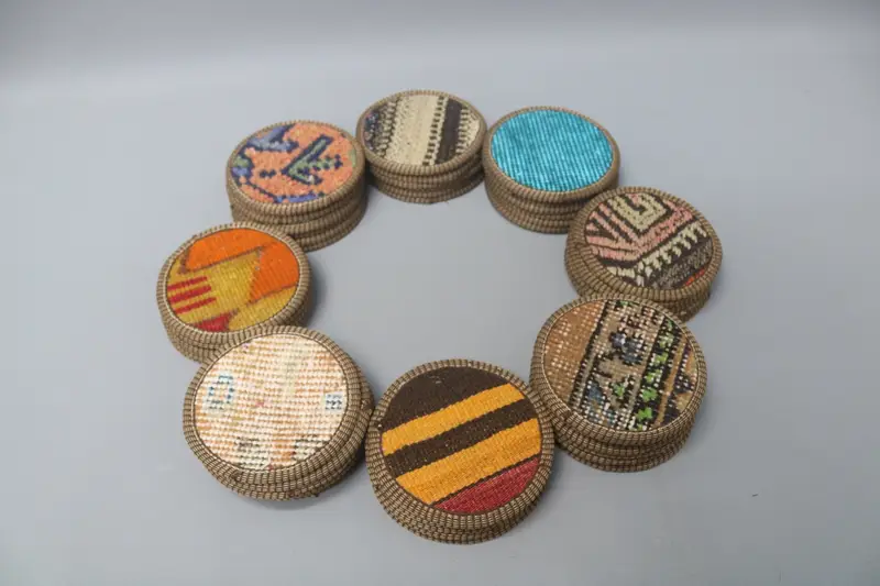 Bohemian Pattern Round Coaster, Ethnic Table Decor Coaster