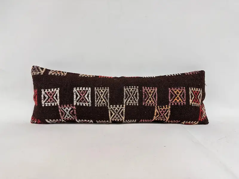Pillow, Indoor Cushion Cover, Kilim Cushion Sham, 12x36 Brown Pillow Case, Antique Pillows, Gift Pillow, Oriental Cushion, Armchair Pillow Case - 1