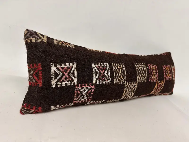 Pillow, Indoor Cushion Cover, Kilim Cushion Sham, 12x36 Brown Pillow Case, Antique Pillows, Gift Pillow, Oriental Cushion, Armchair Pillow Case - 2