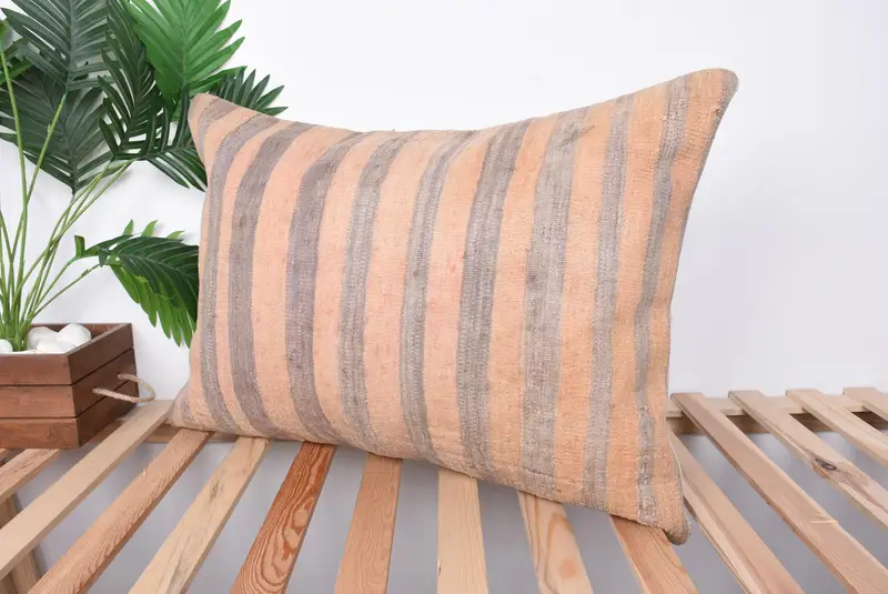 Cushion Case, Vintage Throw Pillow Sham, Ethnical Kilim Rug Pillow, 20x28 Beige Pillow, Handmade Kilim Cushion, Turkish Pillow - 5
