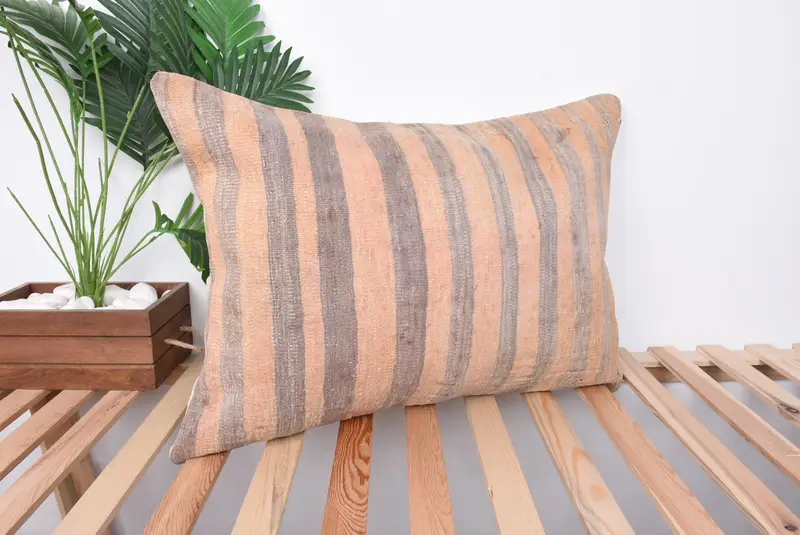 Cushion Case, Vintage Throw Pillow Sham, Ethnical Kilim Rug Pillow, 20x28 Beige Pillow, Handmade Kilim Cushion, Turkish Pillow - 4