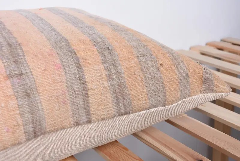 Cushion Case, Vintage Throw Pillow Sham, Ethnical Kilim Rug Pillow, 20x28 Beige Pillow, Handmade Kilim Cushion, Turkish Pillow - 7