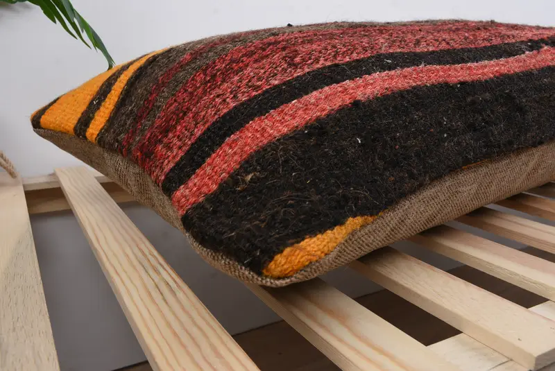 Kilim Pillow, Decorative Bolster Cushion Cover, 16x48 Brown Cushion Case, Turkish Kilim Pillow, Kilim Pillow Cover, Cushion Case - 6