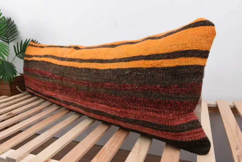 Kilim Pillow, Decorative Bolster Cushion Cover, 16x48 Brown Cushion Case, Turkish Kilim Pillow, Kilim Pillow Cover, Cushion Case - 5