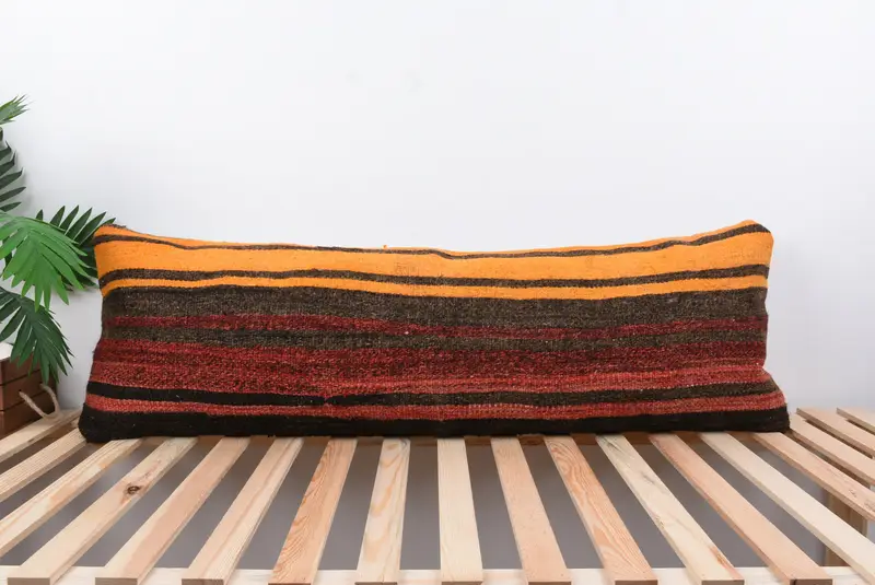 Kilim Pillow, Decorative Bolster Cushion Cover, 16x48 Brown Cushion Case, Turkish Kilim Pillow, Kilim Pillow Cover, Cushion Case - 1