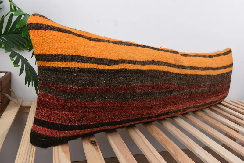 Kilim Pillow, Decorative Bolster Cushion Cover, 16x48 Brown Cushion Case, Turkish Kilim Pillow, Kilim Pillow Cover, Cushion Case - 4