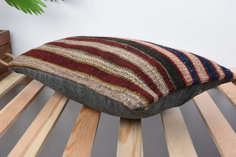 Handmade Kilim Cushion, Cushion, Hippie Throw Cushion Case, Turkish Kilim Pillow, Pillow for Couch, 12x20 Brown Cushion Case - 6