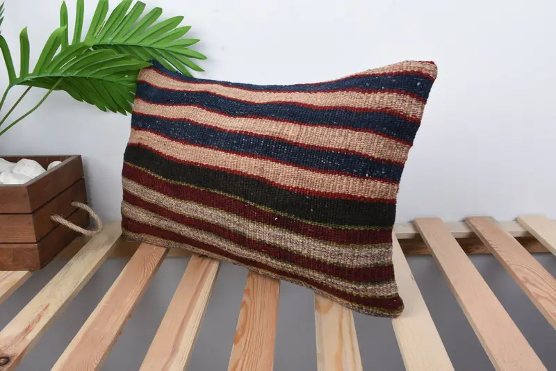 Handmade Kilim Cushion, Cushion, Hippie Throw Cushion Case, Turkish Kilim Pillow, Pillow for Couch, 12x20 Brown Cushion Case - 5