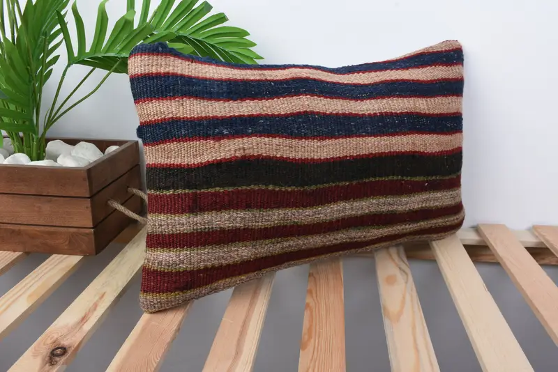 Handmade Kilim Cushion, Cushion, Hippie Throw Cushion Case, Turkish Kilim Pillow, Pillow for Couch, 12x20 Brown Cushion Case - 4