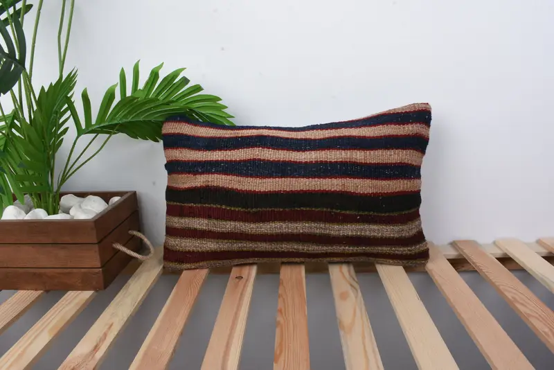Handmade Kilim Cushion, Cushion, Hippie Throw Cushion Case, Turkish Kilim Pillow, Pillow for Couch, 12x20 Brown Cushion Case - 1