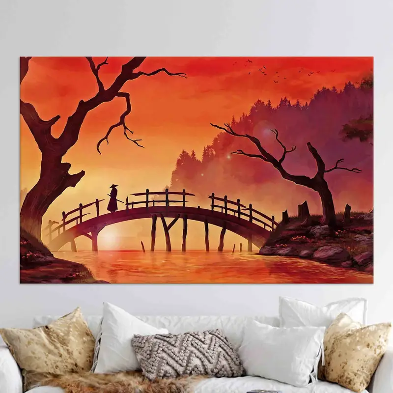 Elegant Anime-Inspired Orange Canvas for Your Japanese Man Cave