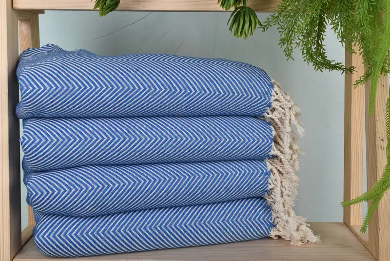 Gift For Her Herringbone Towel Petrol Blue Cotton 40x71 Inches