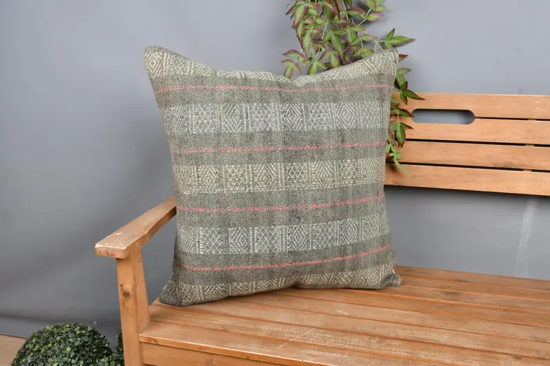 Interior Designer Pillow, Vintage Pillow, Vintage Kilim Throw Pillow, Bright Pillow Case, Farmhouse Cushion Case, Pillow Case, 24x24 Gray Cushion - 1