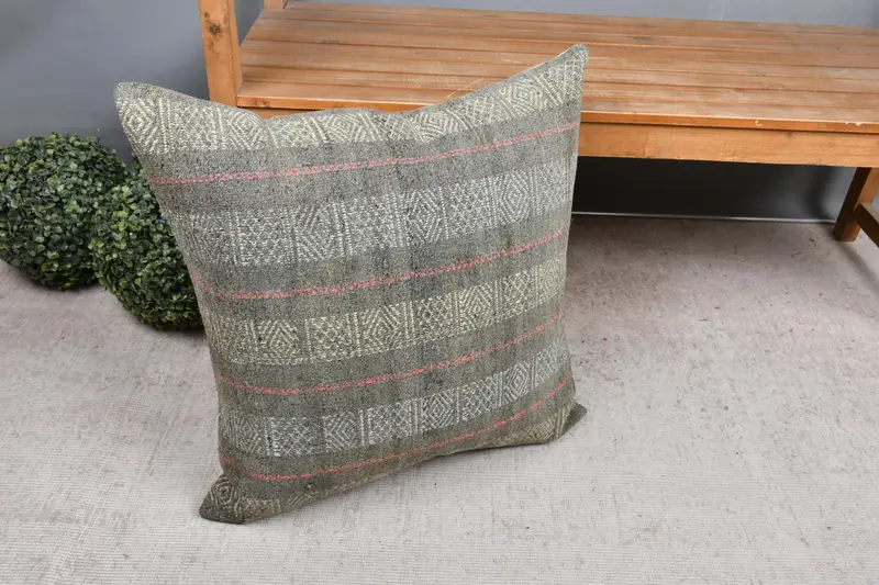 Interior Designer Pillow, Vintage Pillow, Vintage Kilim Throw Pillow, Bright Pillow Case, Farmhouse Cushion Case, Pillow Case, 24x24 Gray Cushion - 7