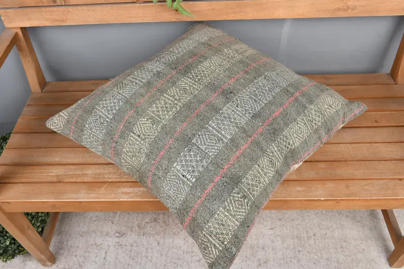 Interior Designer Pillow, Vintage Pillow, Vintage Kilim Throw Pillow, Bright Pillow Case, Farmhouse Cushion Case, Pillow Case, 24x24 Gray Cushion - 2