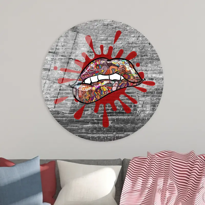 モダンな官能的なキャンバス: 抽象的なカラフルなリップアート プリント