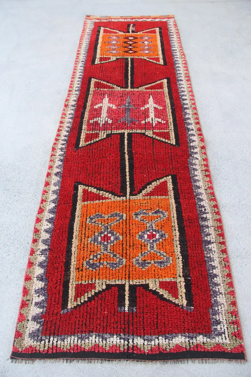 Red Moroccan Rug, 3,1x10,1 ft Vibrant Decor
