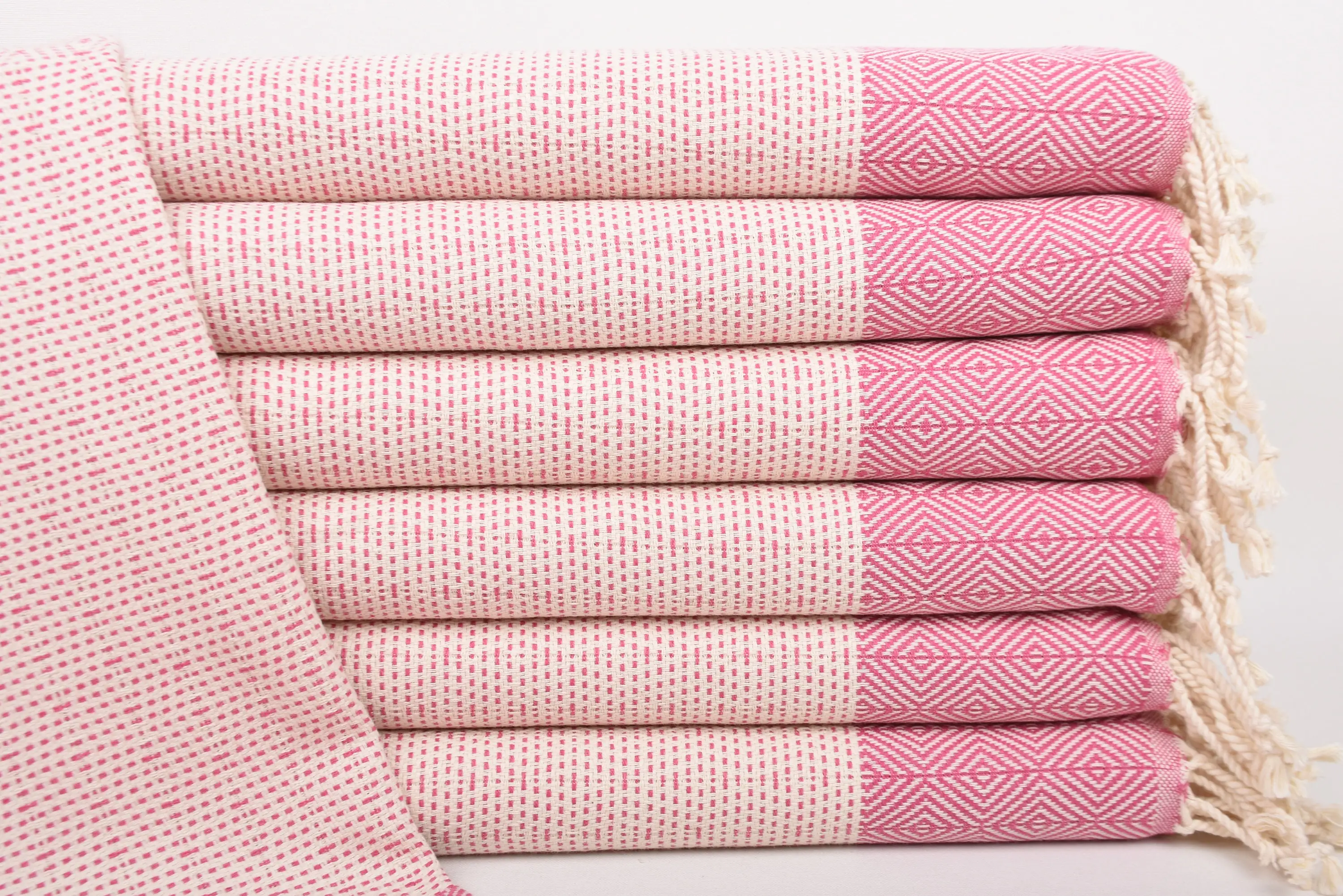 Fuchsia Diamond Hand Towel Monogram Embroidery, Organic Cotton, 36x18 Inches - 1