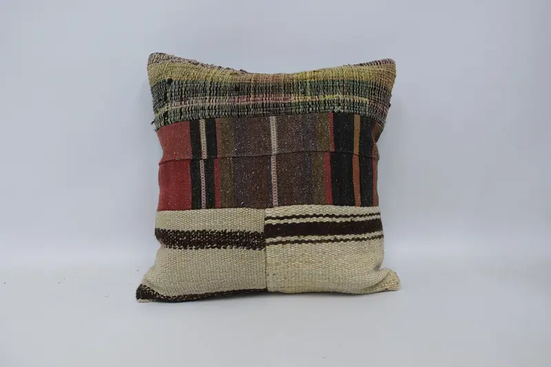 Pillow for Sofa, Vintage Kilim Throw Pillow, Gift Pillow, Cushion Case, Ottoman Cushion Cover, Comfy Throw Pillow Cover, 18x18 Brown Cushion Cover - 1