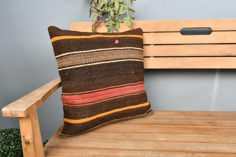 18x18 Red Cushion Case, Boho Pillow, Rustic Pillow Cover, Vintage Kilim Pillow, Square Throw Pillow Sham, Pillow, Turkish Kilim Pillow - 1