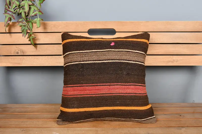 18x18 Red Cushion Case, Boho Pillow, Rustic Pillow Cover, Vintage Kilim Pillow, Square Throw Pillow Sham, Pillow, Turkish Kilim Pillow - 6