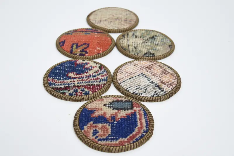 Posavasos Kilim Azul y Rojo, Posavasos Redondo Antideslizante