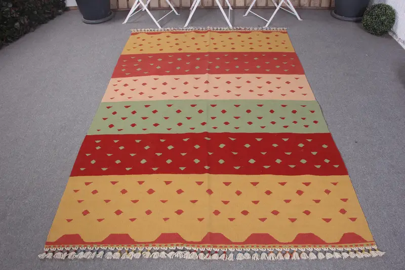 Alfombra Oriental Roja Hecha A Mano, 4,7x7,1ft Decoración Elegante